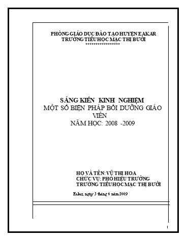 Sáng kiến kinh nghiệm Một số biện pháp tổ chức, hoạt động bồi dưỡng giáo viên trong trường Tiểu học