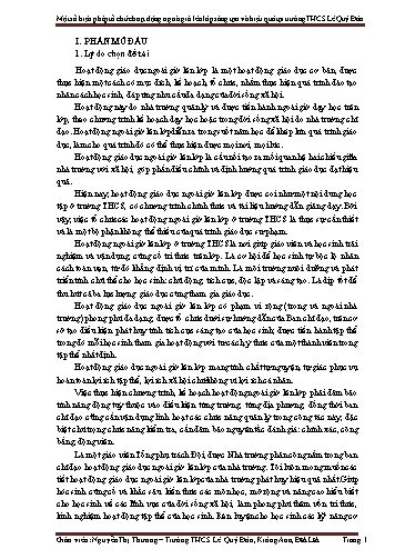 Sáng kiến kinh nghiệm Một số biện pháp tổ chức hoạt động ngoài giờ lên lớp sáng tạo và hiệu quả tại trường THCS Lê Quý Đôn