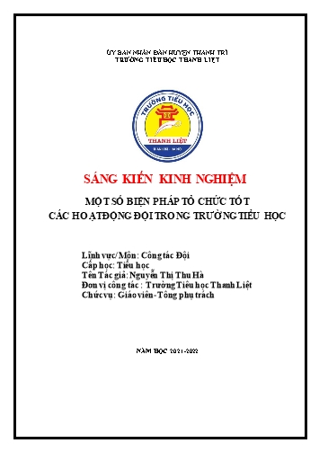 Sáng kiến kinh nghiệm Một số biện pháp tổ chức tốt các hoạt động Đội trong trường Tiểu học