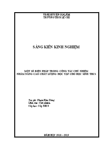 Sáng kiến kinh nghiệm Một số biện pháp trong công tác chủ nhiệm nhằm nâng cao chất lượng học tập cho học sinh THCS