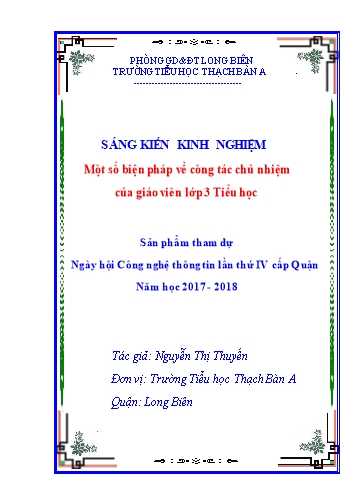 Sáng kiến kinh nghiệm Một số biện pháp về công tác chủ nhiệm của giáo viên Lớp 3 Tiểu học