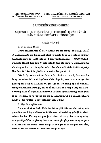 Sáng kiến kinh nghiệm Một số biện pháp về việc theo dõi quản lý tài sản nhà nước tại trường học
