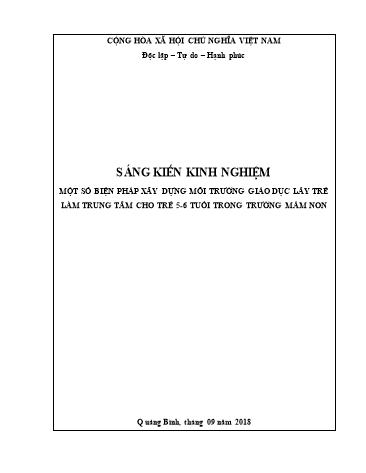 Sáng kiến kinh nghiệm Một số biện pháp xây dựng môi trường giáo dục lấy trẻ làm trung tâm cho trẻ 5-6 tuổi trong trường mầm non