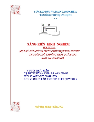 Sáng kiến kinh nghiệm Một số đổi mới cách tổ chức họp phụ huynh cho Lớp 12 ở trường THPT Quỳ Hợp 2