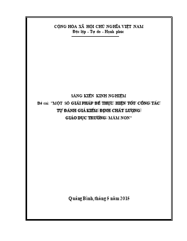 Sáng kiến kinh nghiệm Một số giải pháp để thực hiện tốt công tác Tự đánh giá kiểm định chất lượng giáo dục của trường mầm non