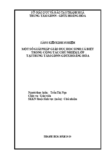 Sáng kiến kinh nghiệm Một số giải pháp giáo dục học sinh cá biệt trong công tác chủ nhiệm lớp tại Trung tâm GDNN-GDTX Hoằng Hóa