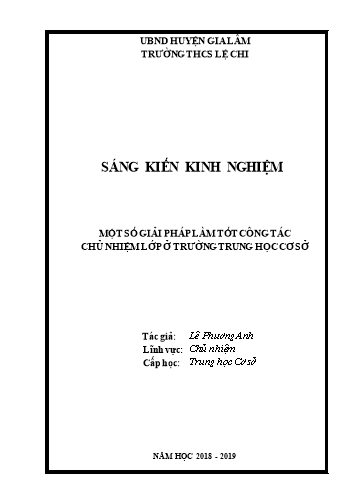 Sáng kiến kinh nghiệm Một số giải pháp làm tốt công tác chủ nhiệm lớp ở trường Trung học cơ sở