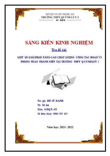 Sáng kiến kinh nghiệm Một số giải pháp nâng cao chất lượng công tác đoàn và phong trào thanh niên tại trường THPT Quỳnh Lưu 2