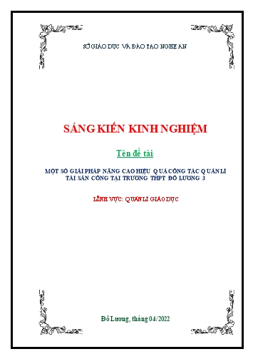 Sáng kiến kinh nghiệm Một số giải pháp nâng cao hiệu quả công tác quản lý tài sản công tại trường THPT Đô Lương 3
