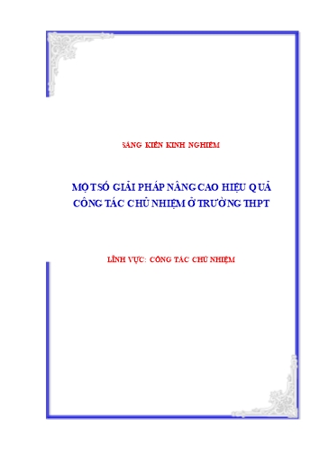 Sáng kiến kinh nghiệm Một số giải pháp nâng cao hiệu quả công tác chủ nhiệm ở trường THPT