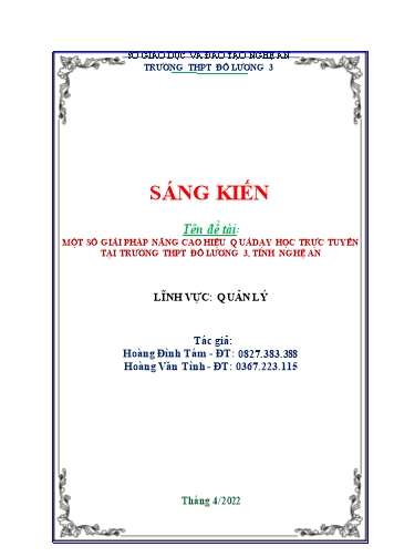 Sáng kiến kinh nghiệm Một số giải pháp nâng cao hiệu quả dạy học trực tuyến ở trường THPT Đô Lương 3