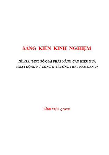 Sáng kiến kinh nghiệm Một số giải pháp nâng cao hiệu quả hoạt động nữ công ở trường THPT Nam Đàn 2 Sáng kiến kinh nghiệm Một số giải pháp nâng cao hiệu quả hoạt động nữ công ở trường THPT Nam Đàn 2