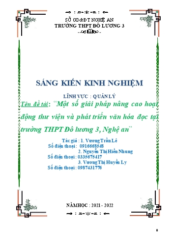 Sáng kiến kinh nghiệm Một số giải pháp nâng cao hoạt động thư viện và phát triển văn hóa đọc tại trường THPT Đô Lương 3