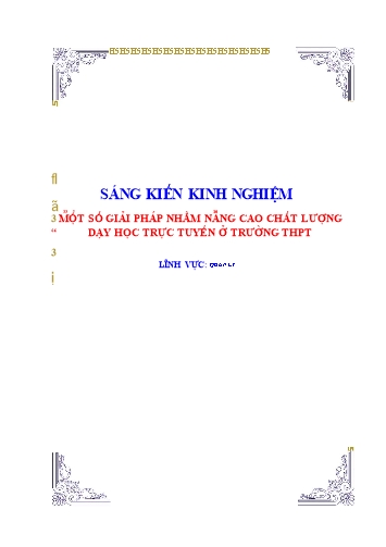 Sáng kiến kinh nghiệm Một số giải pháp nhằm nâng cao chất lượng dạy học trực tuyến ở trường THPT