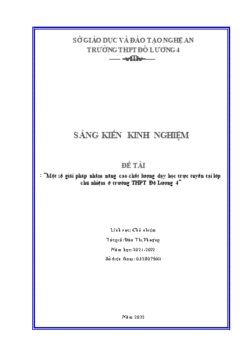 Sáng kiến kinh nghiệm Một số giải pháp nhằm nâng cao chất lượng dạy học trực tuyến tại lớp chủ nhiệm ở trường THPT Đô Lương 4