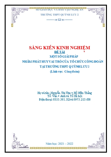 Sáng kiến kinh nghiệm Một số giải pháp nhằm phát huy vai trò của tổ chức công đoàn tại trường THPT Quỳnh Lưu 2