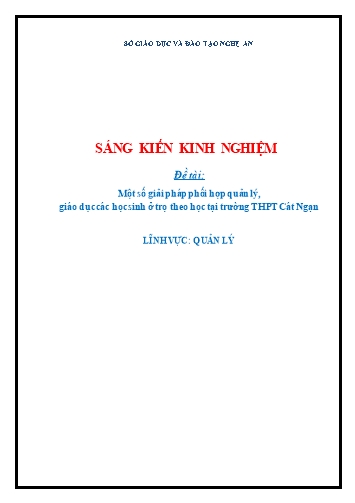 Sáng kiến kinh nghiệm Một số giải pháp phối hợp quản lý, giáo dục các học sinh ở trọ theo học tại trường THPT Cát Ngạn Sáng kiến kinh nghiệm Một số giải pháp phối hợp quản lý, giáo dục các học sinh ở trọ theo học tại trường THPT Cát Ngạn