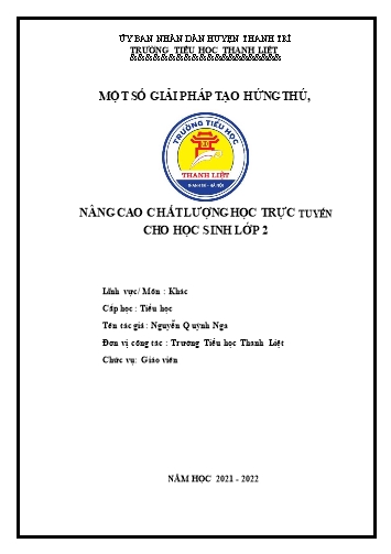 Sáng kiến kinh nghiệm Một số giải pháp tạo hứng thú, nâng cao chất lượng học trực tuyến cho học sinh Lớp 2