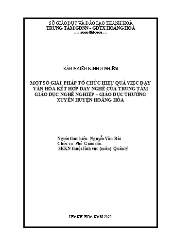 Sáng kiến kinh nghiệm Một số giải pháp tổ chức hiệu quả việc dạy văn hóa kết hợp với dạy nghề của Trung tâm GDNN-GDTX huyện Hoằng Hóa