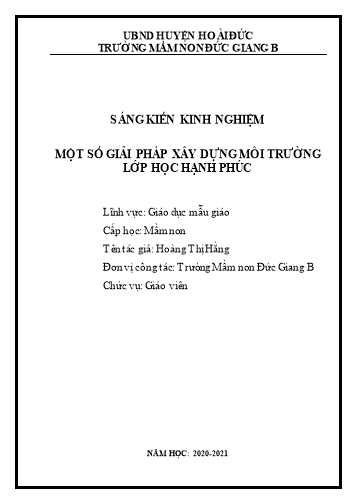 Sáng kiến kinh nghiệm Một số giải pháp xây dựng môi trường lớp học hạnh phúc