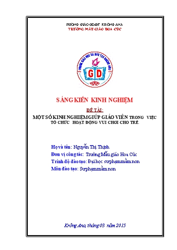 Sáng kiến kinh nghiệm Một số kinh nghiệm giúp giáo viên trong việc tổ chức hoạt động vui chơi cho trẻ