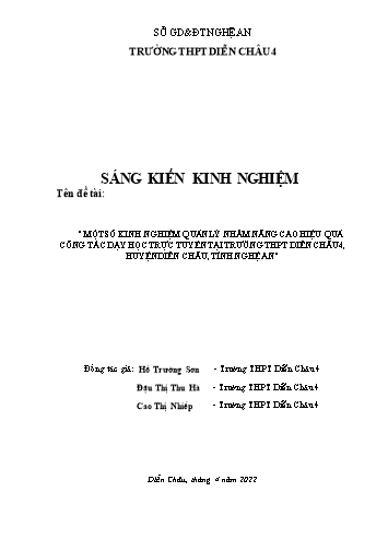 Sáng kiến kinh nghiệm Một số kinh nghiệm quản lý nhằm nâng cao hiệu quả công tác dạy học trực tuyến tại trường THPT Diễn Châu 4