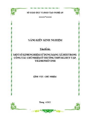 Sáng kiến kinh nghiệm Một số kinh nghiệm sử dụng mạng xã hội trong công tác chủ nhiệm ở trường THPT Hà Huy Tập