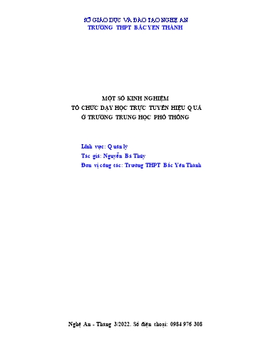 Sáng kiến kinh nghiệm Một số kinh nghiệm tổ chức dạy học trực tuyến hiệu quả ở trường THPT