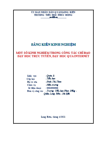 Sáng kiến kinh nghiệm Một số kinh nghiệm trong công tác chỉ đạo dạy học trực tuyến, dạy học qua Internet