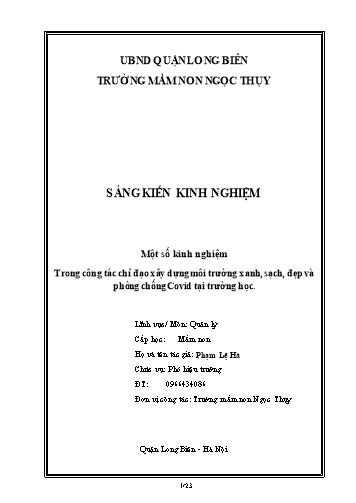 Sáng kiến kinh nghiệm Một số kinh nghiệm Trong công tác chỉ đạo xây dựng môi trường xanh, sạch, đẹp tại trường học