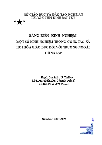 Sáng kiến kinh nghiệm Một số kinh nghiệm trong công tác Xã hội hóa giáo dục đối với trường ngoài công lập