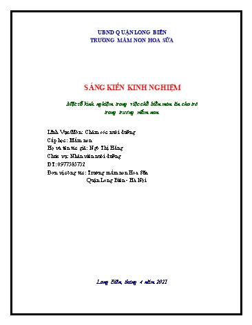Sáng kiến kinh nghiệm Một số kinh nghiệm trong việc chế biến món ăn cho trẻ trong trường mầm non