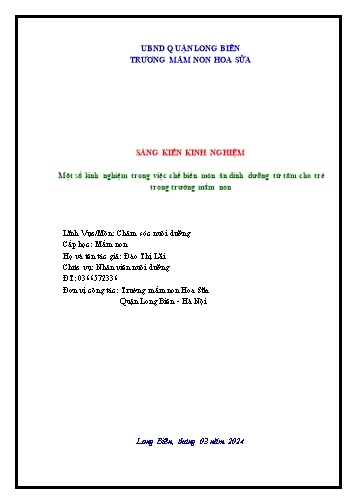 Sáng kiến kinh nghiệm Một số kinh nghiệm trong việc chế biến món ăn dinh dưỡng từ tôm cho trẻ trong trường mầm non