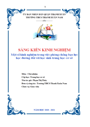 Sáng kiến kinh nghiệm Một số kinh nghiệm trong việc phòng chống bạo lực học đường đối với học sinh THCS