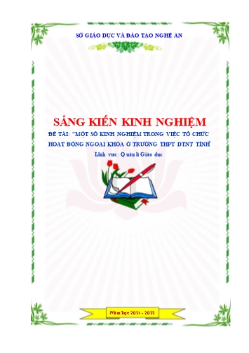 Sáng kiến kinh nghiệm Một số kinh nghiệm trong việc tổ chức các hoạt động ngoại khóa ở Trường THPT DTNT Tỉnh Nghệ An