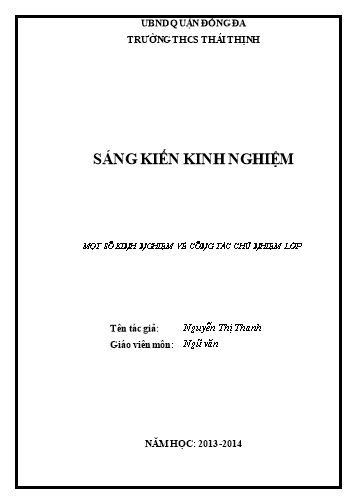 Sáng kiến kinh nghiệm Một số kinh nghiệm về công tác chủ nhiệm lớp ở trường THCS Thái Thịnh