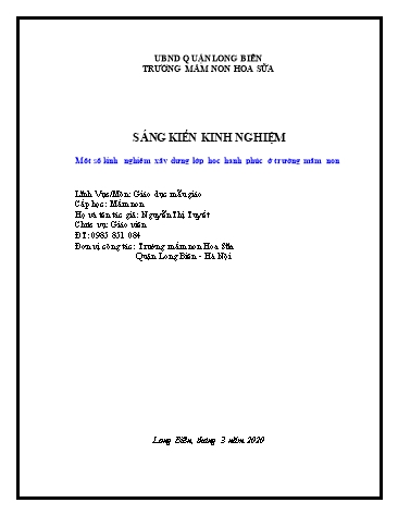 Sáng kiến kinh nghiệm Một số kinh nghiệm xây dựng lớp học hạnh phúc ở trường mầm non