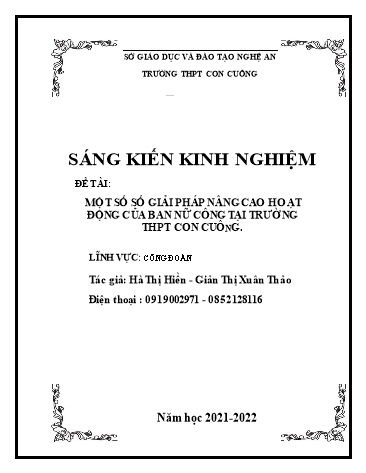 Sáng kiến kinh nghiệm Một số số giải pháp nâng cao hoạt động của ban nữ công tại trường THPT Con Cuông