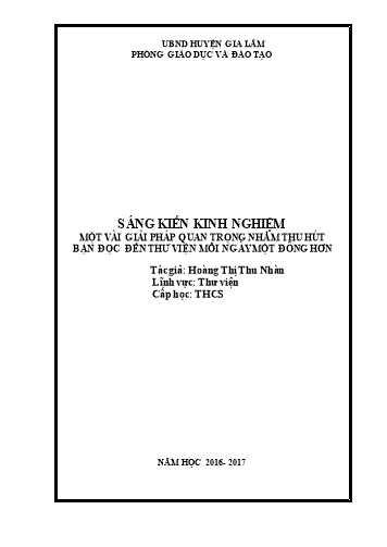 Sáng kiến kinh nghiệm Một vài giải pháp quan trọng nhằm thu hút bạn đọc đến thư viện mỗi ngày một đông hơn