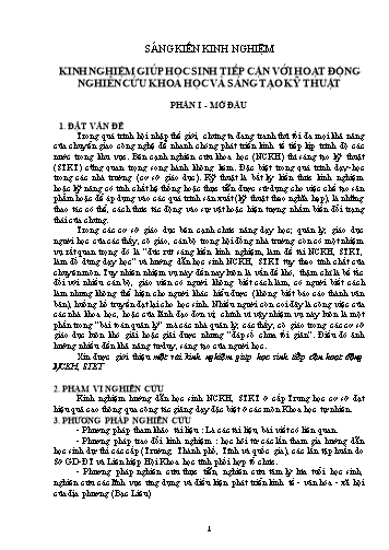 Sáng kiến kinh nghiệm Một vài kinh nghiệm giúp học sinh tiếp cận với hoạt động nghiên cứu khoa học và sáng tạo kỹ thuật