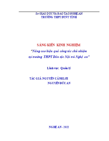 Sáng kiến kinh nghiệm Nâng cao hiệu quả công tác chủ nhiệm tại trường THPT Dân tộc Nội trú Nghệ An