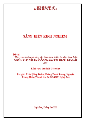 Sáng kiến kinh nghiệm Nâng cao hiệu quả công tác thanh tra, kiểm tra việc thực hiện Chương trình GDPT 2018 trên địa bàn tỉnh Nghệ An