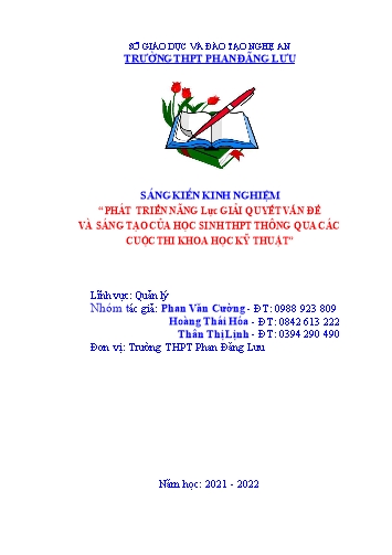 Sáng kiến kinh nghiệm Phát triển năng lực giải quyết vấn đề và sáng tạo của HS THPT thông qua các cuộc thi khoa học kĩ thuật