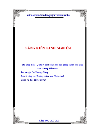 Sáng kiến kinh nghiệm Quản lý hoạt động giáo dục phòng ngừa bạo hành trẻ ở trường Mầm non