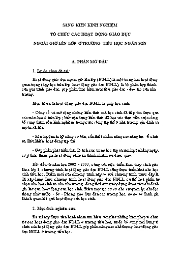 Sáng kiến kinh nghiệm Tổ chức các hoạt động giáo dục ngoài giờ lên lớp ở trường Tiểu học Ngân Sơn
