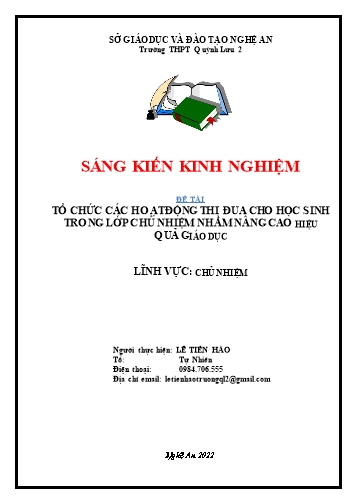 Sáng kiến kinh nghiệm Tổ chức các hoạt động thi đua cho HS trong lớp chủ nhiệm nhằm nâng cao hiệu quả giáo dục Sáng kiến kinh nghiệm Tổ chức các hoạt động thi đua cho HS trong lớp chủ nhiệm nhằm nâng cao hiệu quả giáo dục