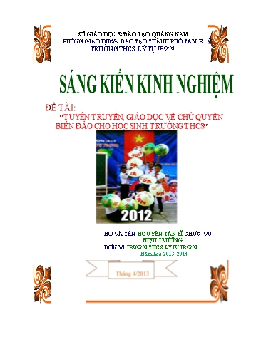 Sáng kiến kinh nghiệm Tuyên truyền, giáo dục về chủ quyền biển đảo cho học sinh trường THCS