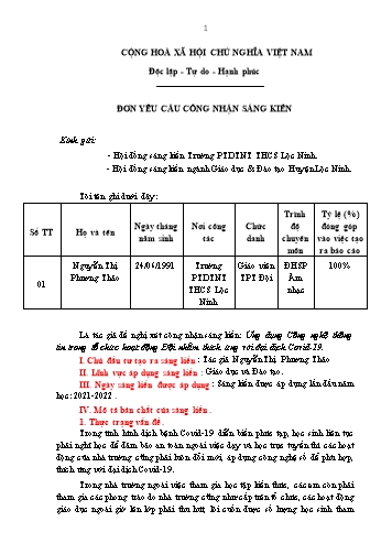 Sáng kiến kinh nghiệm Ứng dụng Công nghệ thông tin trong tổ chức hoạt động Đội nhằm thích ứng với đại dịch Covid-19 Sáng kiến kinh nghiệm Ứng dụng Công nghệ thông tin trong tổ chức hoạt động Đội nhằm thích ứng với đại dịch Covid-19