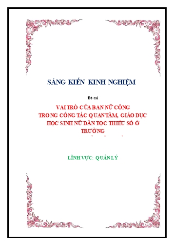 Sáng kiến kinh nghiệm Vai trò của ban nữ công trong công tác quan tâm, giáo dục học sinh nữ DTTS ở trường THPT Kỳ Sơn