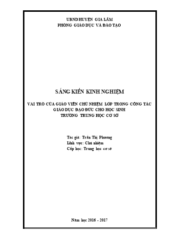 Sáng kiến kinh nghiệm Vai trò của giáo viên chủ nhiệm lớp trong công tác giáo dục đạo đức cho học sinh trường THCS